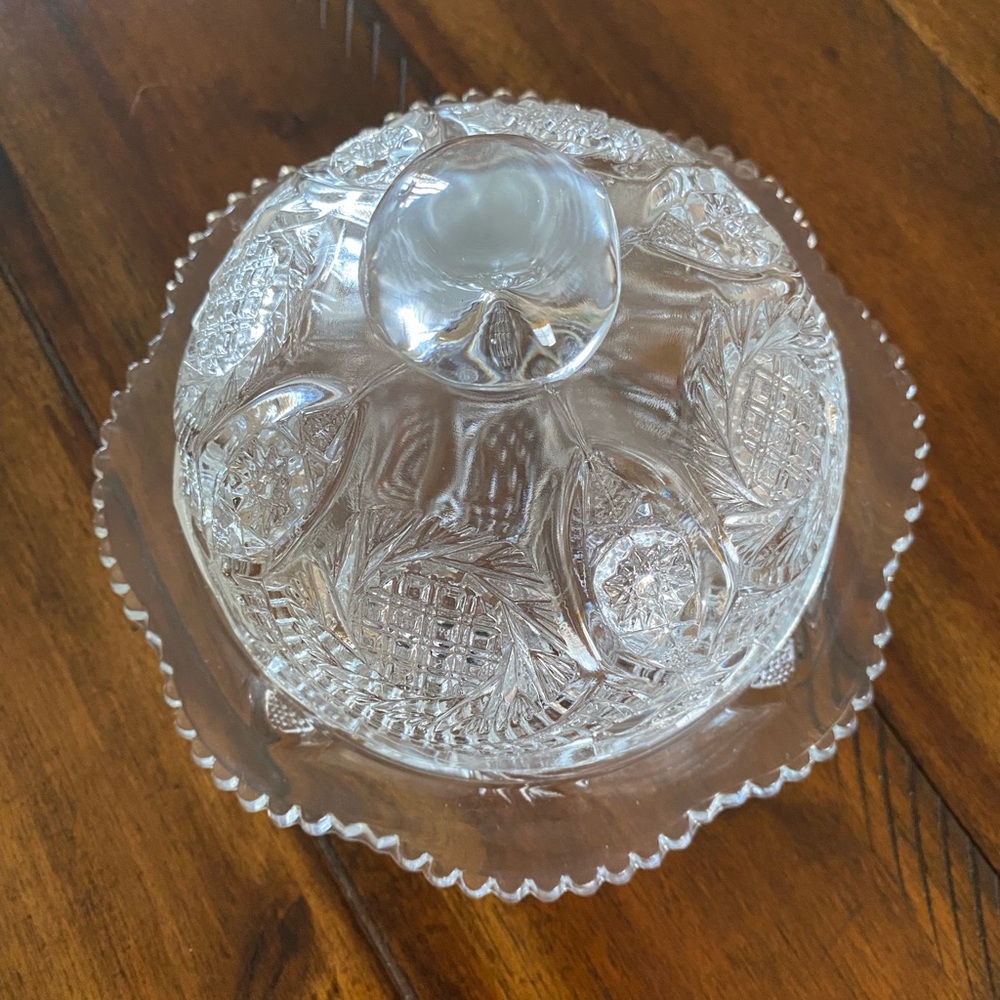 Vintage L.E. Smith Sunburst Pressed Clear Glass Round Covered Butter Dish Retro - Picture 2 of 11
